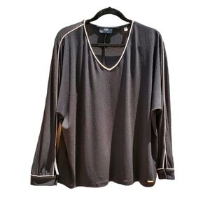 T Tahari Black Long Sleeve Silky‎ Blouse Top XL
